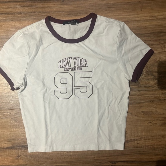 Forever 21 White and Maroon Ringer Tee - Picture 1 of 1